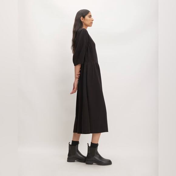 Everlane TENCEL Puff Sleeve Black Midi Dress Size Medium NWT Soft Lightweight - Picture 7 of 11